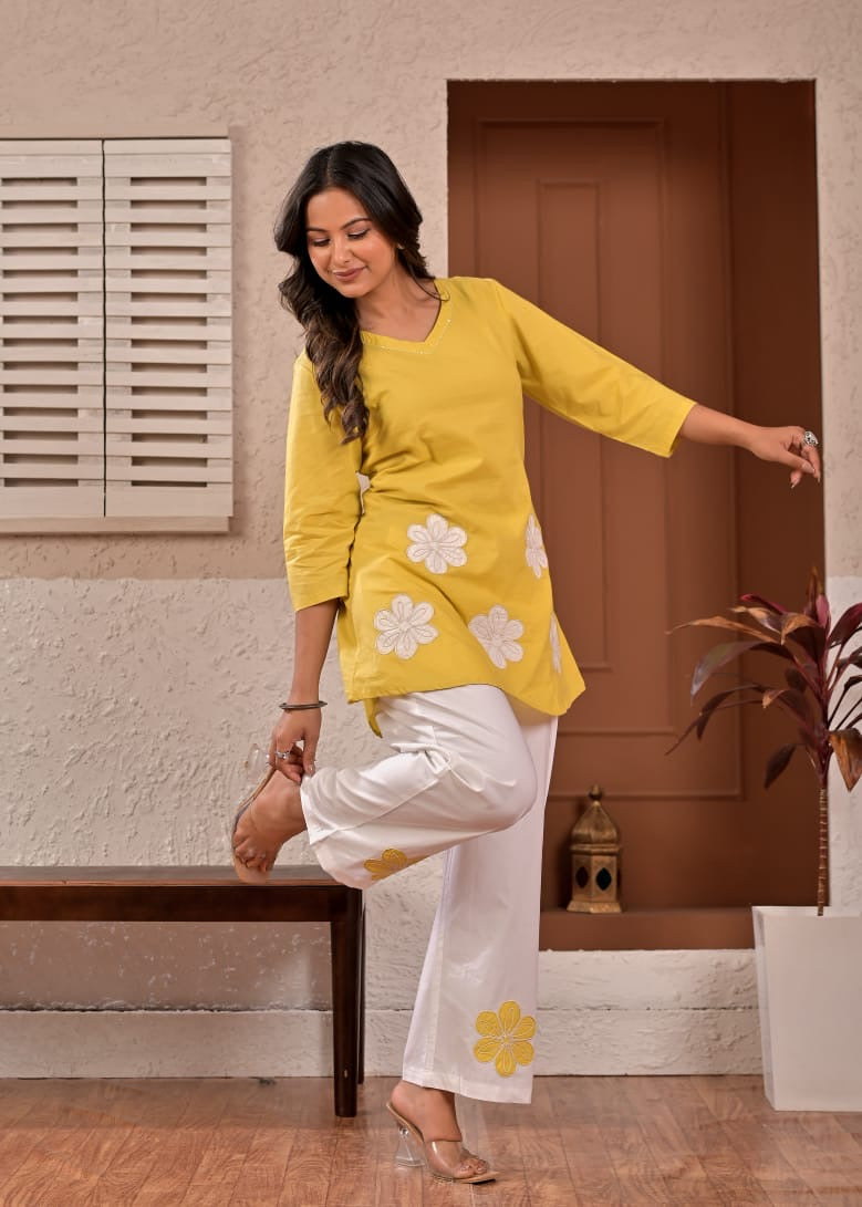Sunshine Bloom Floral Appliqué Cotton Coord Set