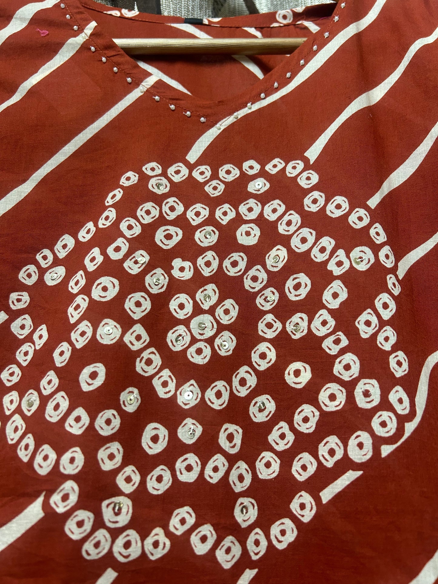 Red Lehariya Bandhani Kurti Set with Palazzo & Dupatta