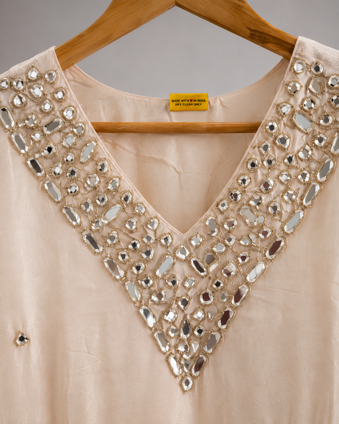 Ivory Mirror Embellished Kurta Set with Gharara & Dupatta