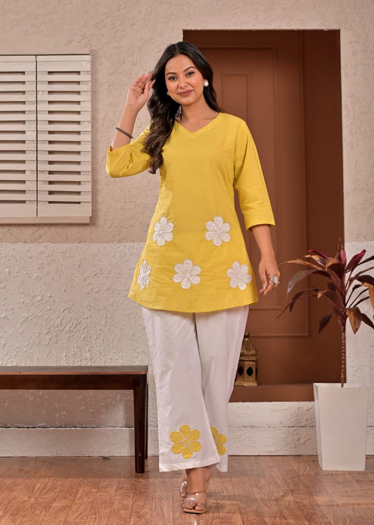 Sunshine Bloom Floral Appliqué Cotton Coord Set