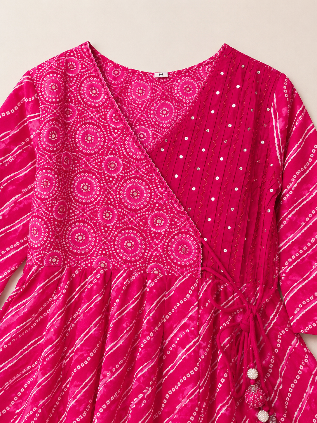Rani Pink Bandhani Anarkali Suit Set with Palazzo & Dupatta (3-Piece)