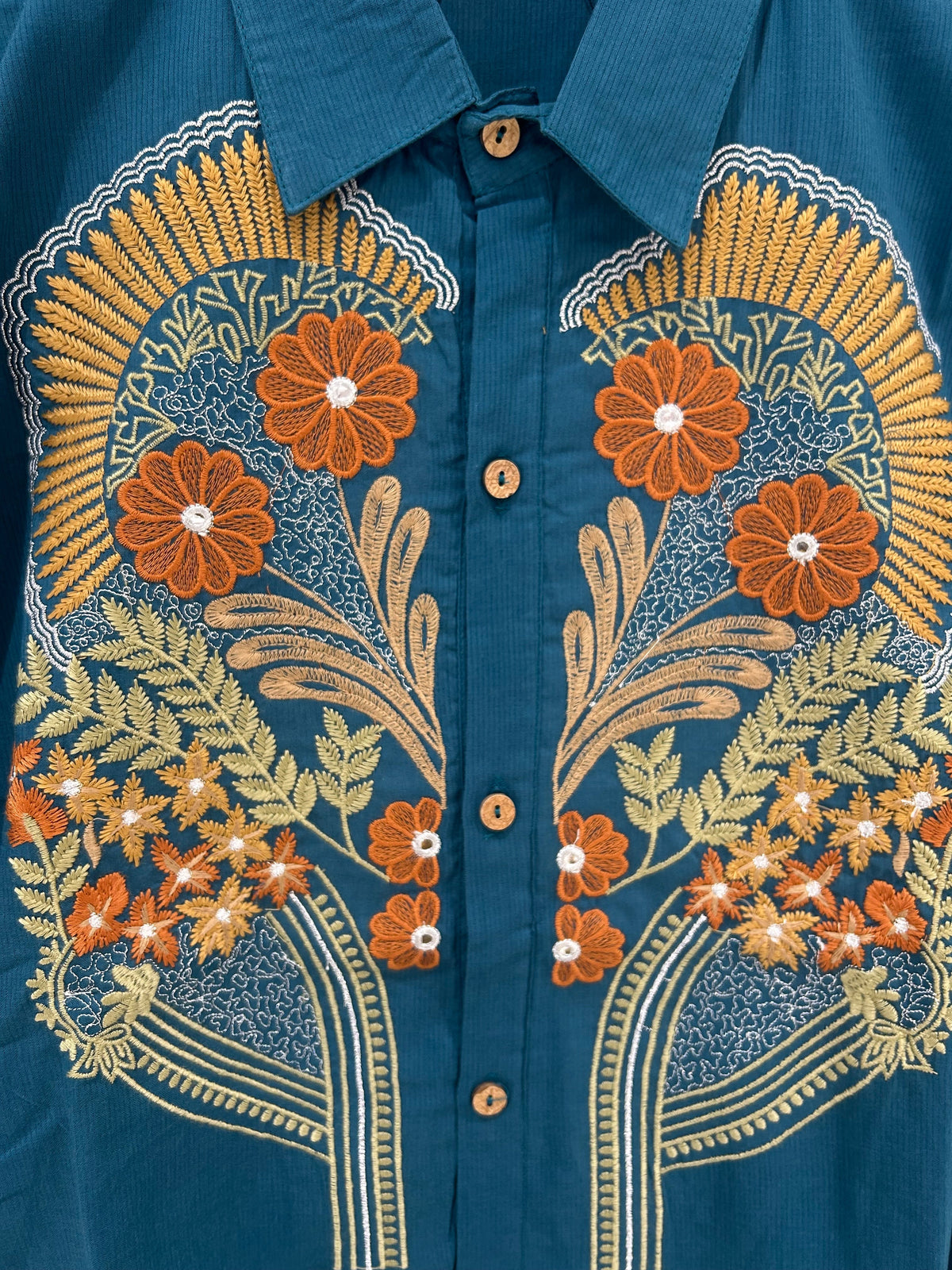 Teal Floral Embroidered Shirt & Palazzo Coord Set