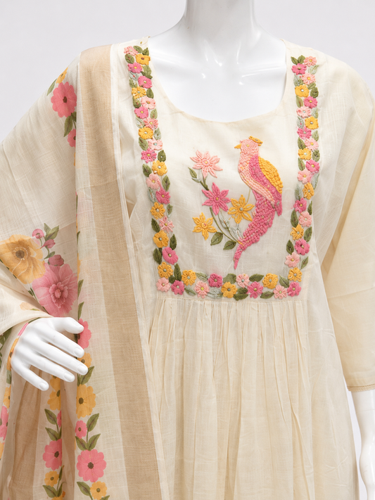 Ivory Phoenix Garden Embroidered Cotton 3-Piece Suit