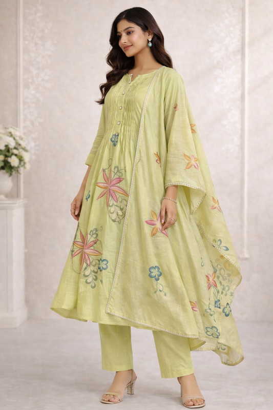 Floral Print Anarkali Kurti Set with Dupatta