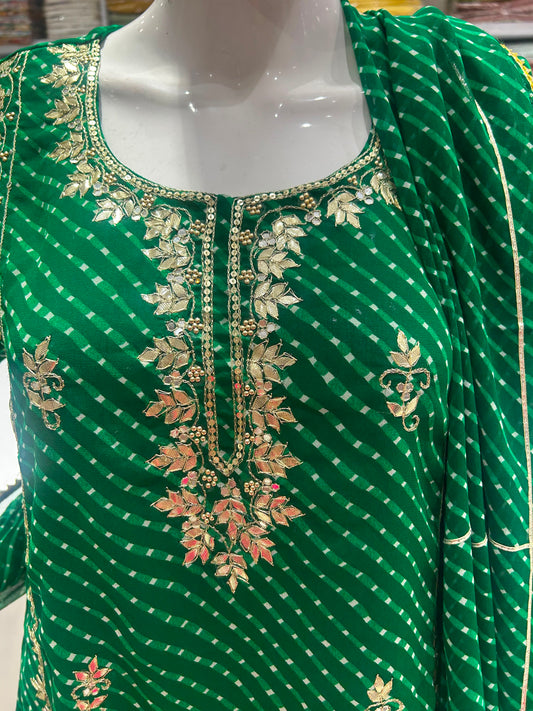 Emerald Green Bandhani Georgette Anarkali Kurta Set with Dupatta