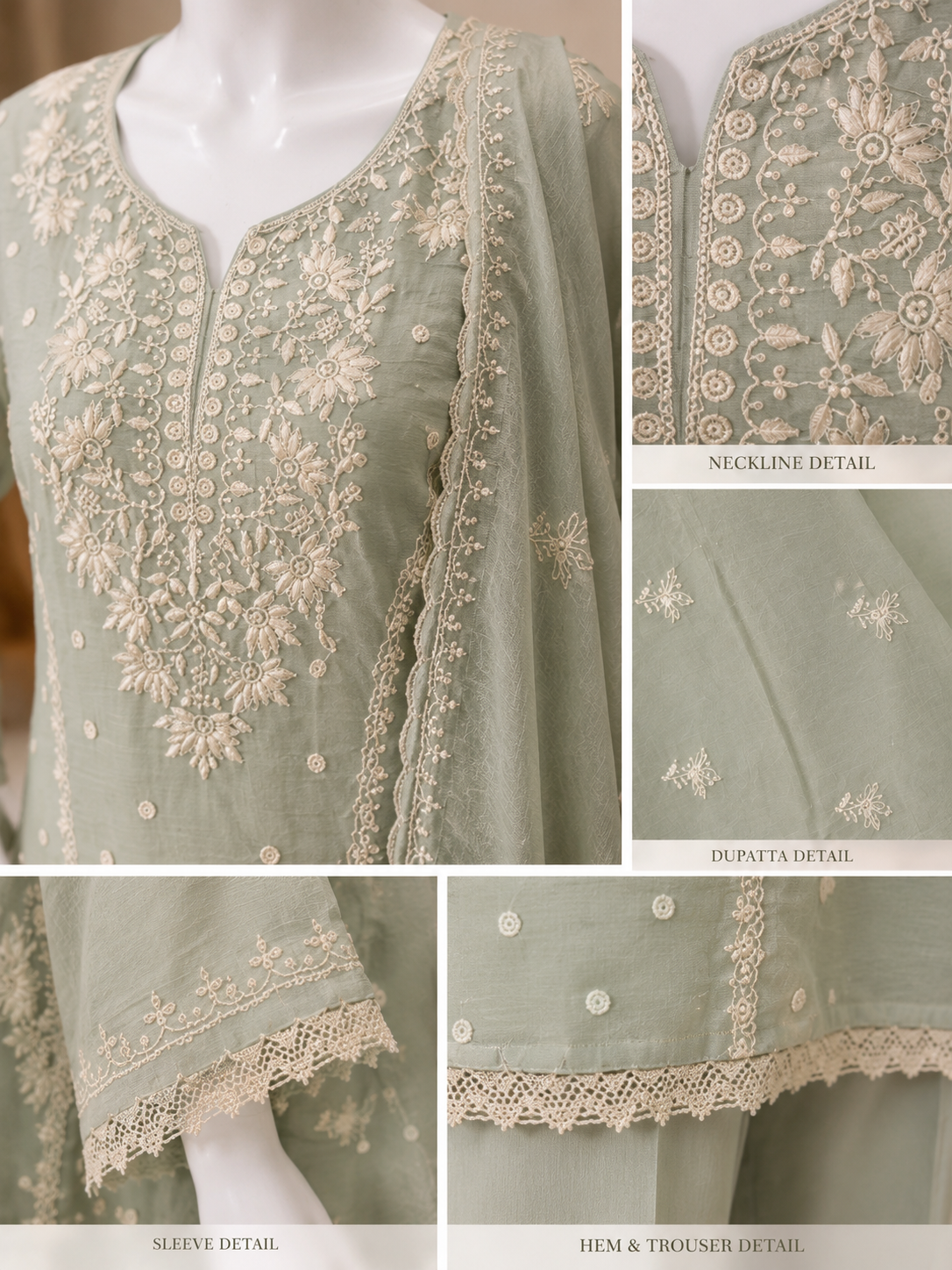 Sage Elegance – Embroidered 3-Piece Chikankari Suit