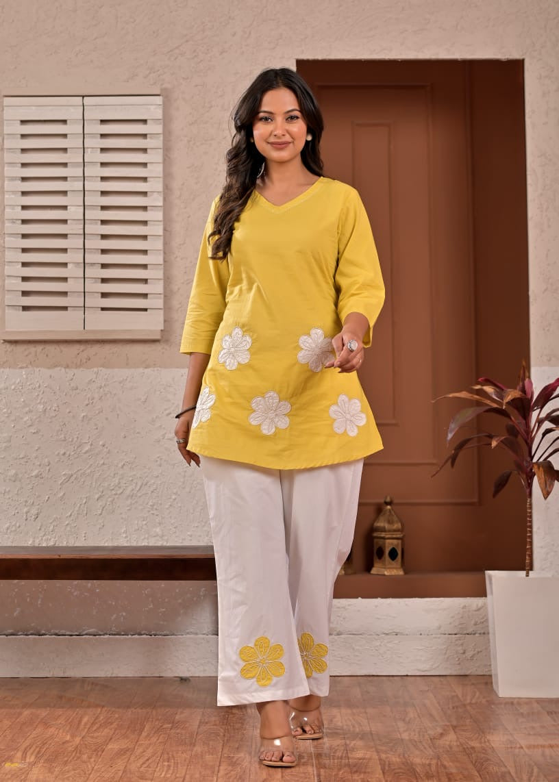Sunshine Bloom Floral Appliqué Cotton Coord Set