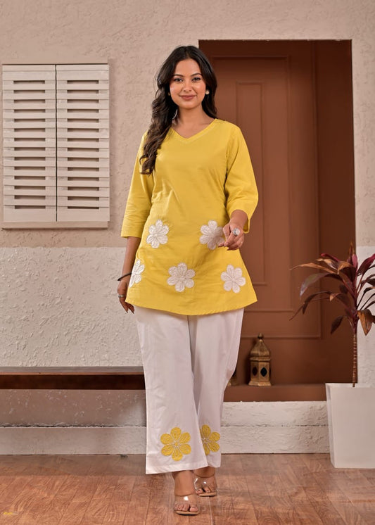 Sunshine Bloom Floral Appliqué Cotton Coord Set
