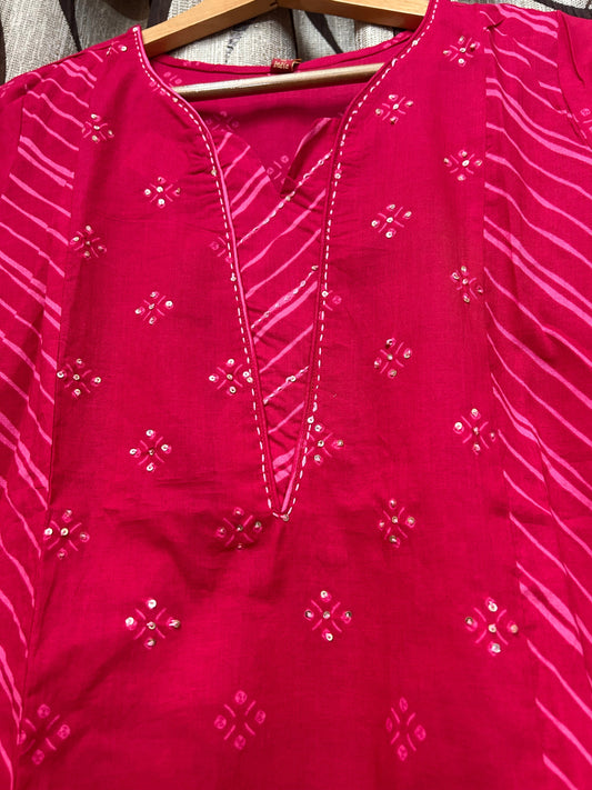 Rani Pink Bandhani Leheriya 3-Piece Kurta Set with Dupatta | Coord Set