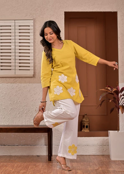 Sunshine Bloom Floral Appliqué Cotton Coord Set