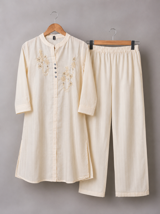 Ivory Bloom Embroidered Kurta & Palazzo Co-ord Set