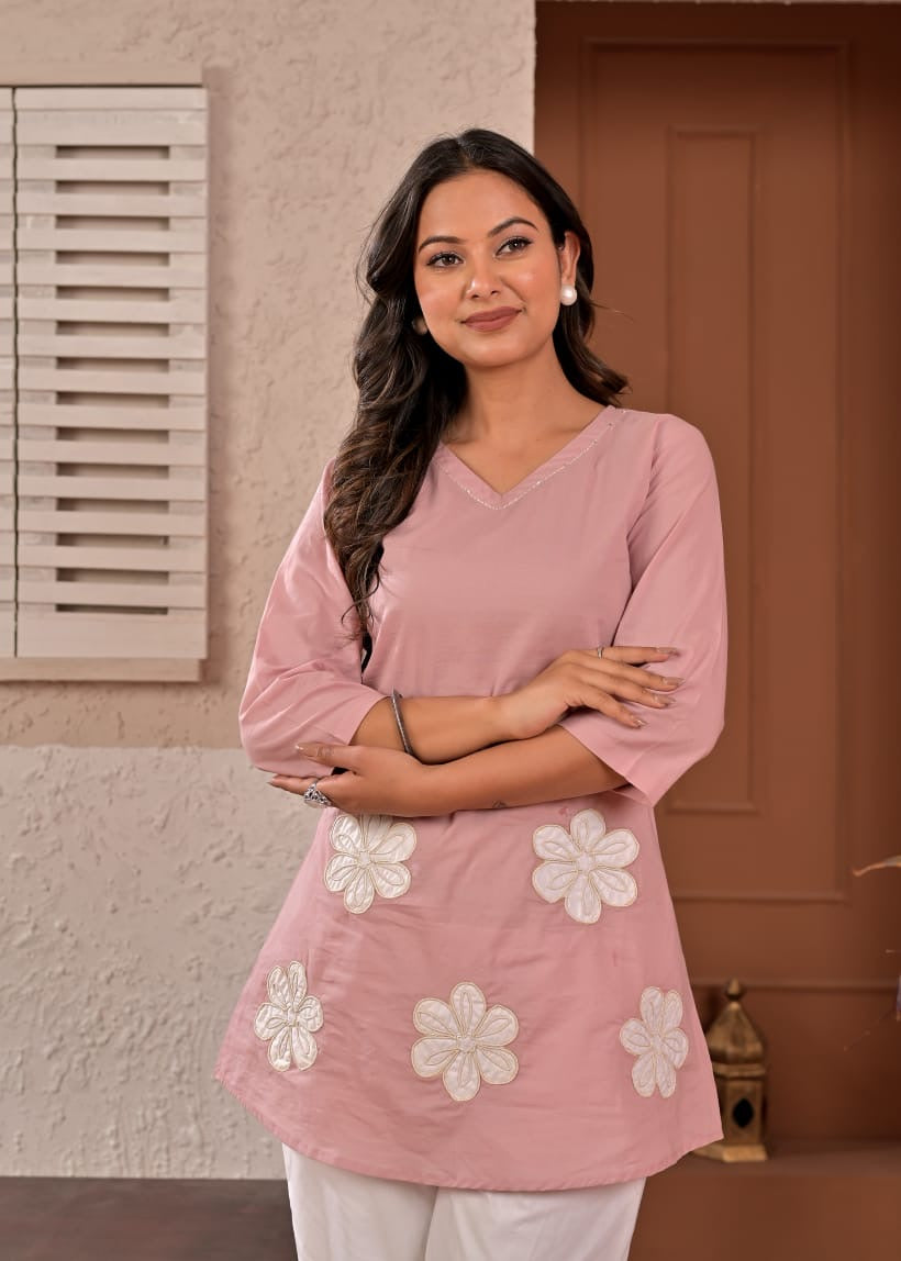 Blush Bloom Floral Appliqué Cotton Coord Set