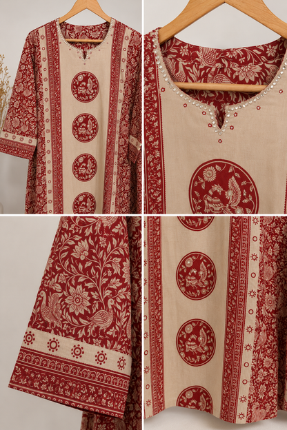 Crimson Heritage Printed Cotton Kurta Set with Dupatta