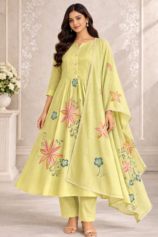 Floral Print Anarkali Kurti Set with Dupatta