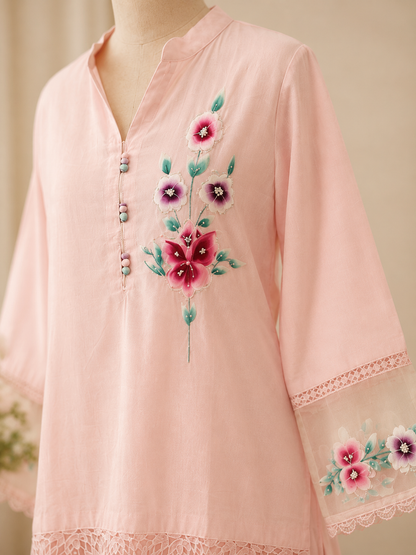Blush Pink Floral Embroidered Kurta & Palazzo Co-ord Set