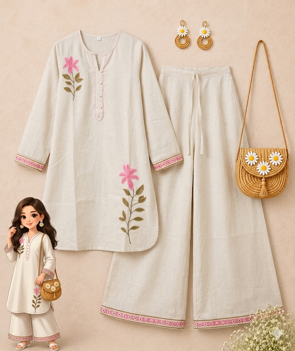Ivory Bloom Khadi Cotton Coord Set