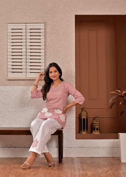 Blush Bloom Floral Appliqué Cotton Coord Set