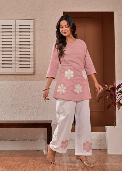 Blush Bloom Floral Appliqué Cotton Coord Set