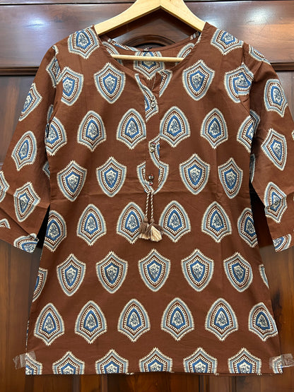 Amber Shield Block Print Kurti with Tassel Tie