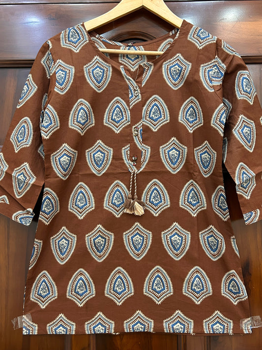 Amber Shield Block Print Kurti with Tassel Tie