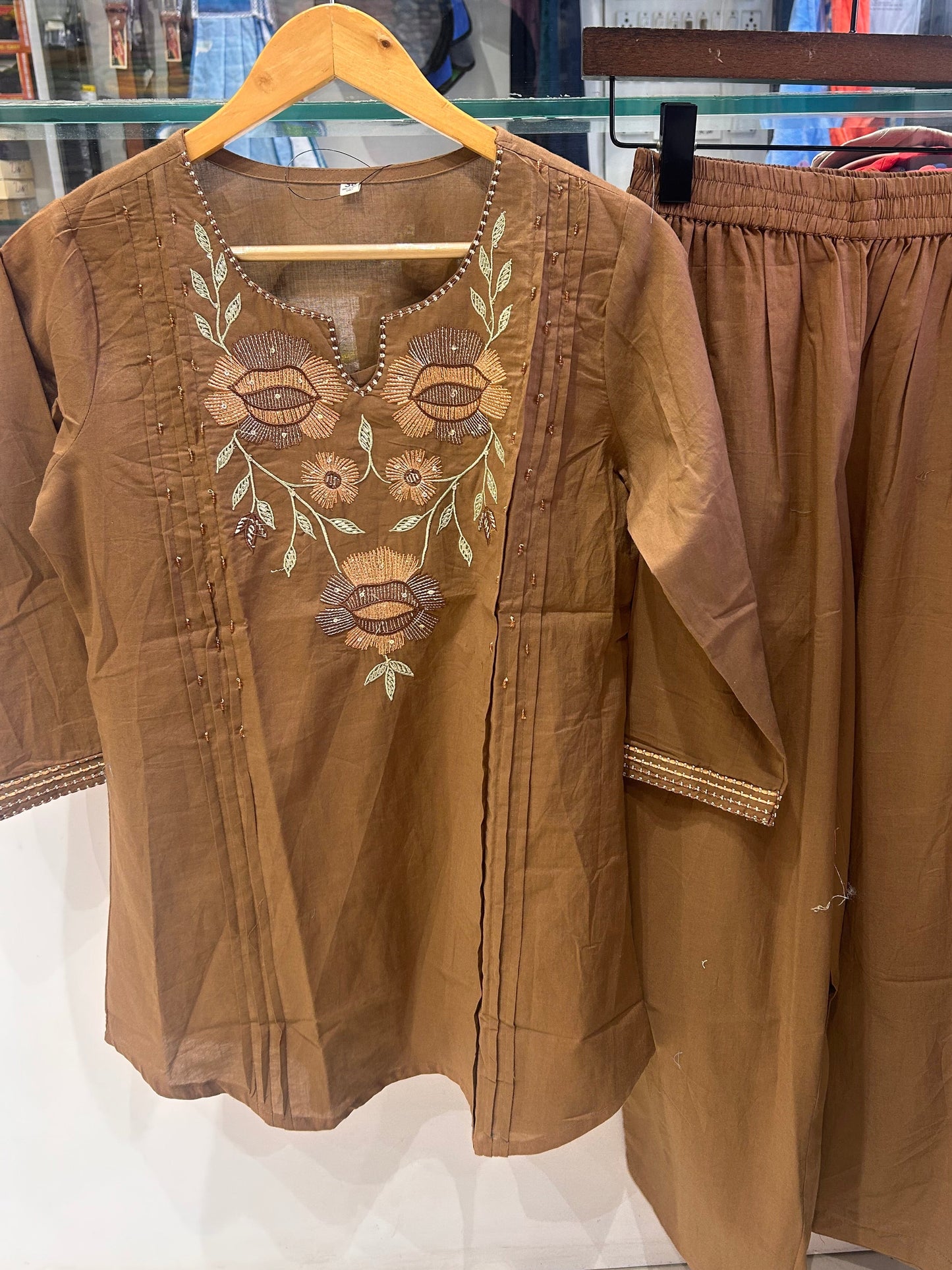 Amber Bloom Embroidered Kurti & Pant Coord Set