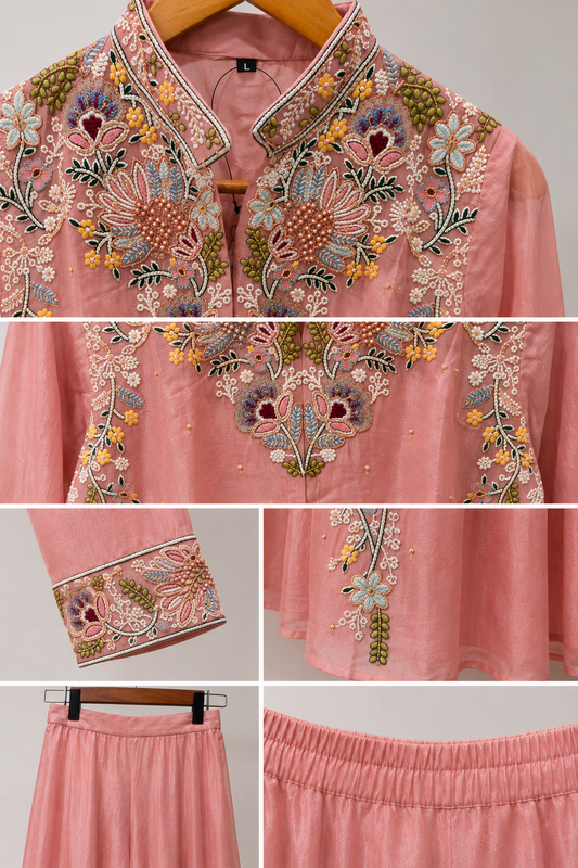 Blush Rose Floral Embroidered Coord Set