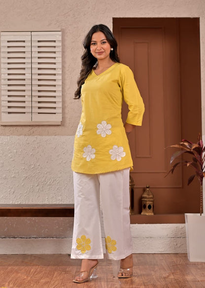 Sunshine Bloom Floral Appliqué Cotton Coord Set