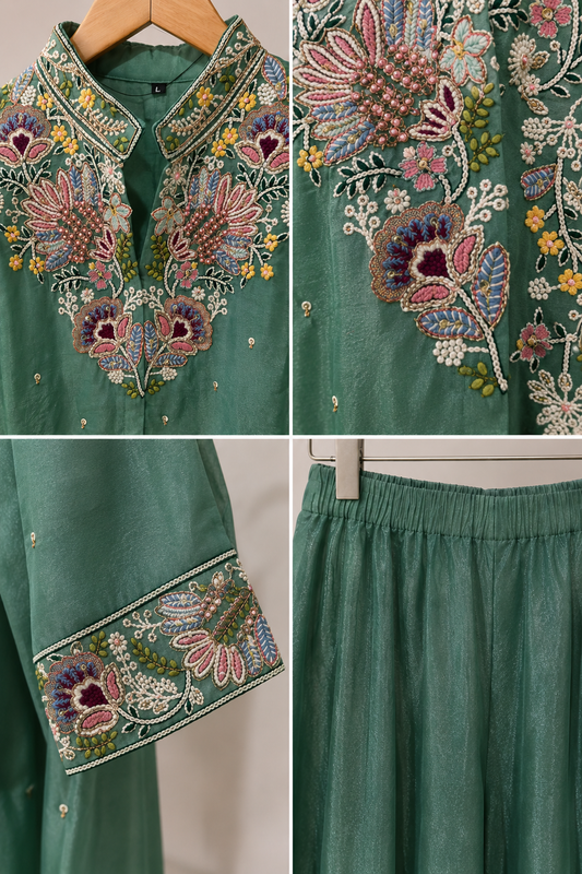 Sage Garden Embroidered Kurta & Palazzo Co-ord Set