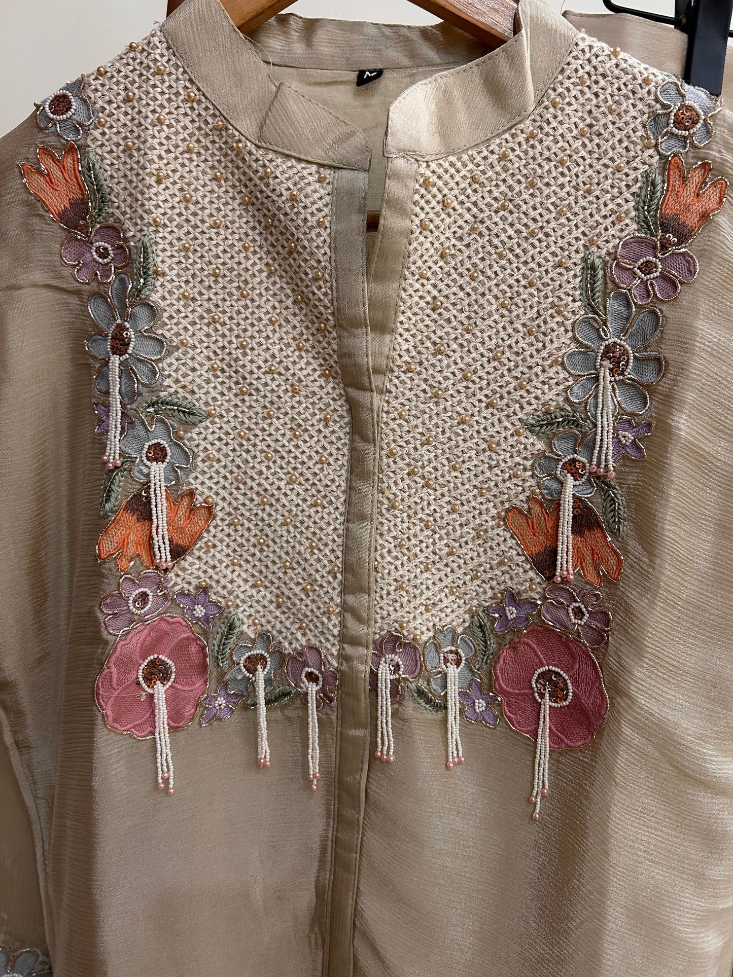 Chinnon Embroidered Coord Set with Floral Yoke & Pearl Bead Tassels