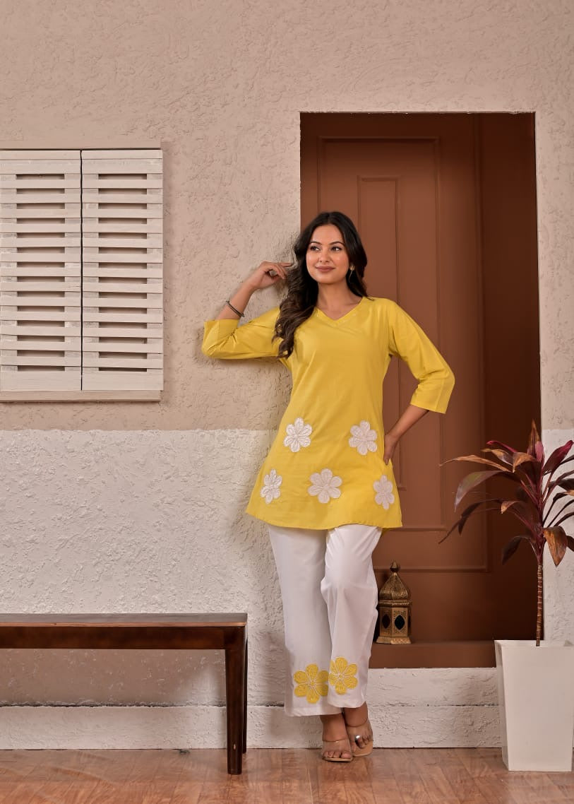 Sunshine Bloom Floral Appliqué Cotton Coord Set