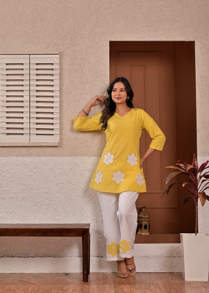 Sunshine Bloom Floral Appliqué Cotton Coord Set