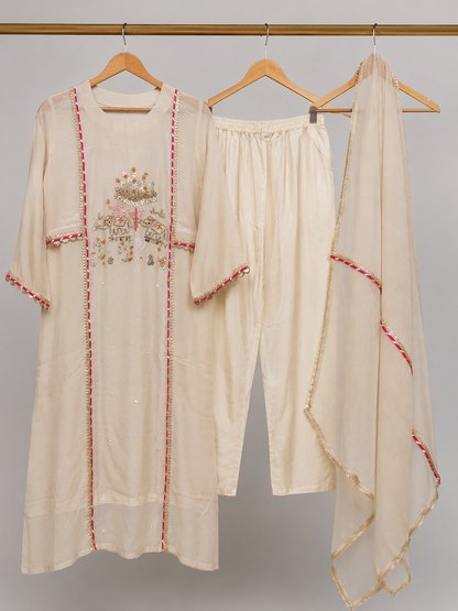 Ivory Hathi Mahotsav Hand-Embroidered Kurta Set