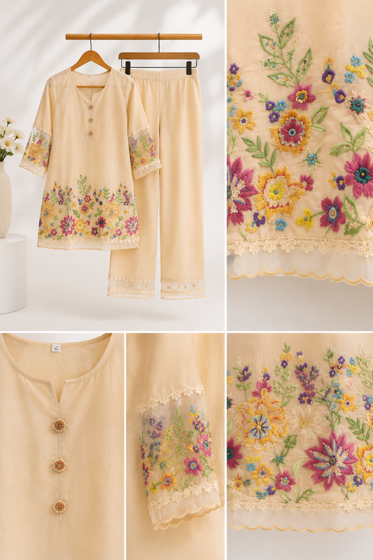 Beige Garden Bloom 2-Piece Coord Set