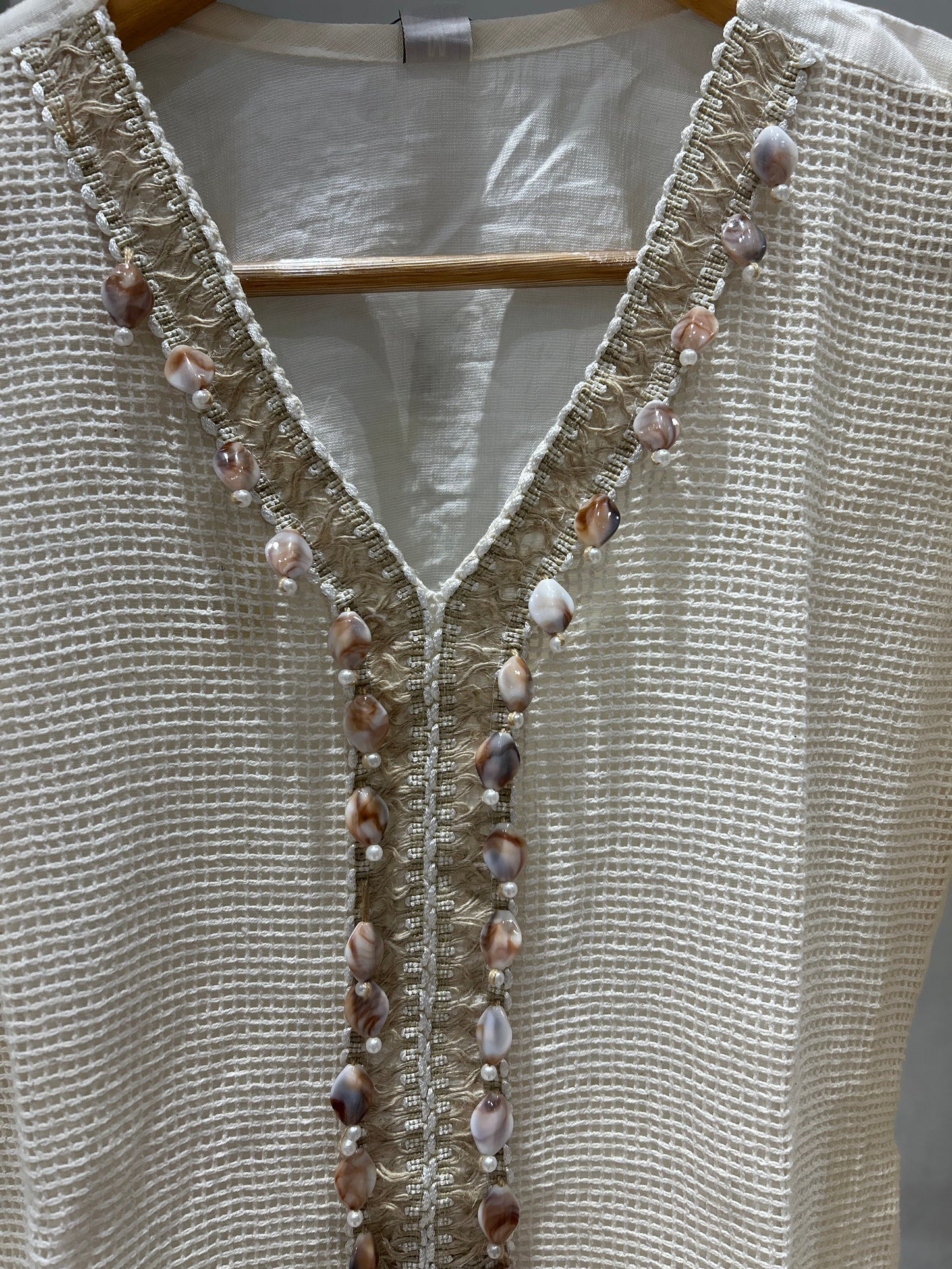 Ivory Shell & Pearl Coord Set – Cowrie Embellished Kota Kurta & Wide-Leg Palazzo