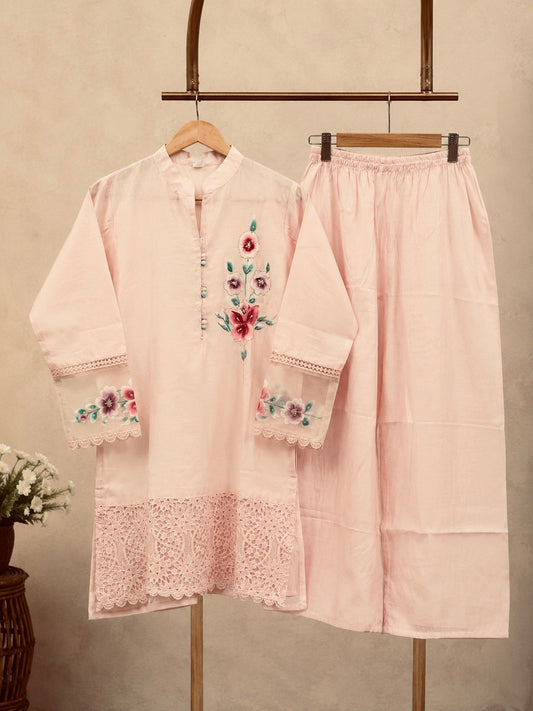 Blush Pink Floral Embroidered Kurta & Palazzo Co-ord Set