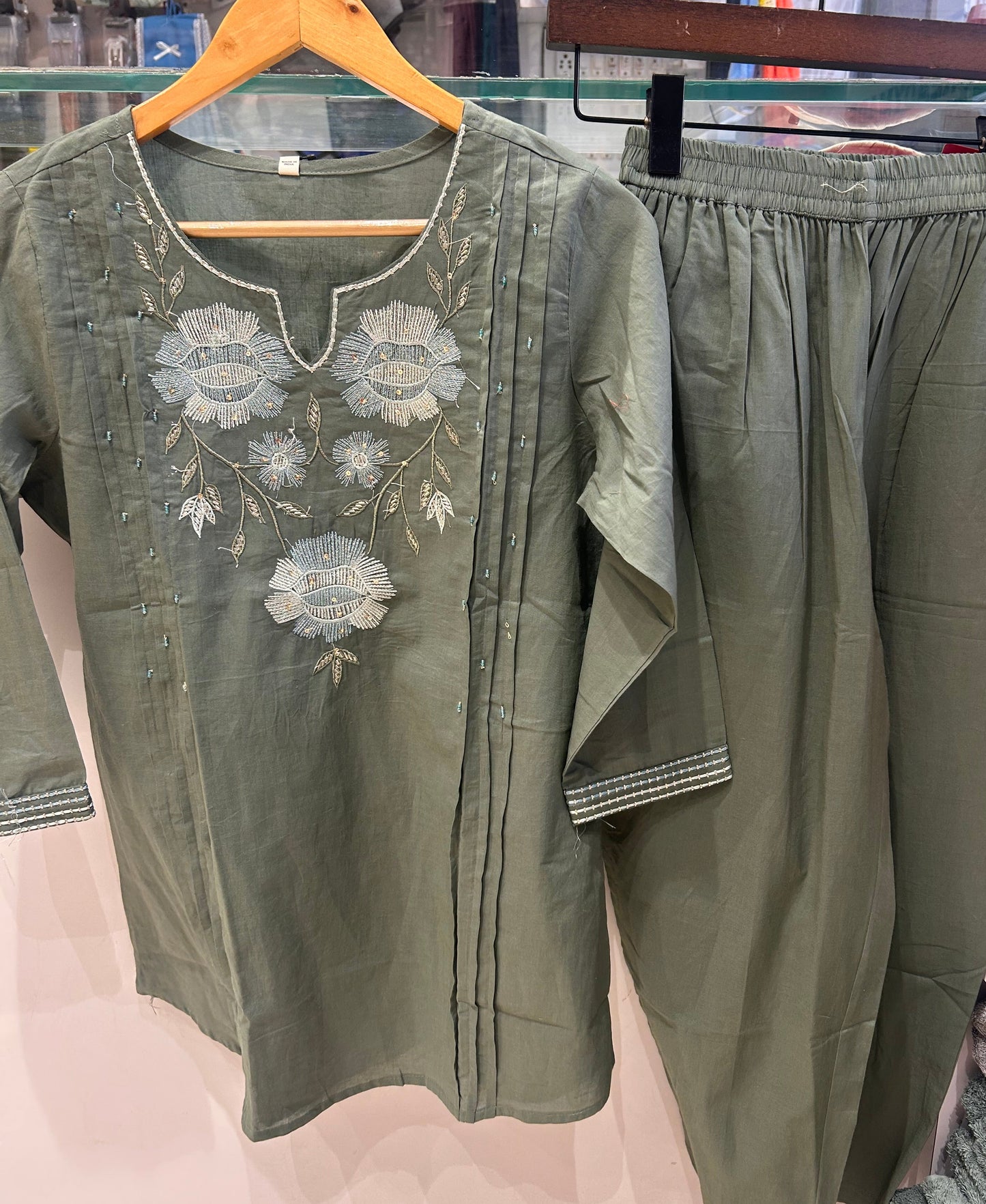 Green Bloom Embroidered Kurti & Pant Coord Set