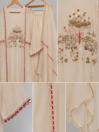 Ivory Hathi Mahotsav Hand-Embroidered Kurta Set