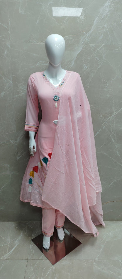 Blush Pink Motif Kurta Set with Dupatta | 3-Piece Ethnic Co-ord