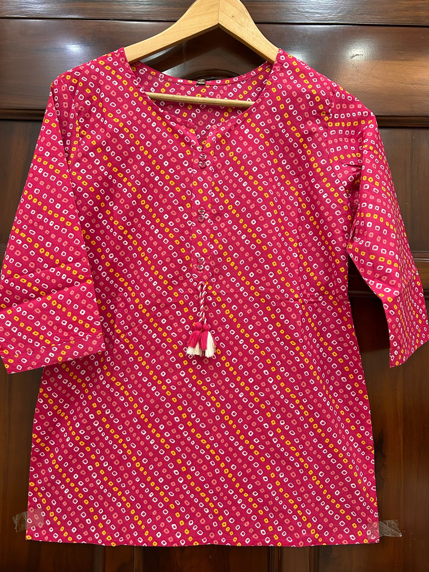 Rani Pink Bandhani Cotton Short Kurti