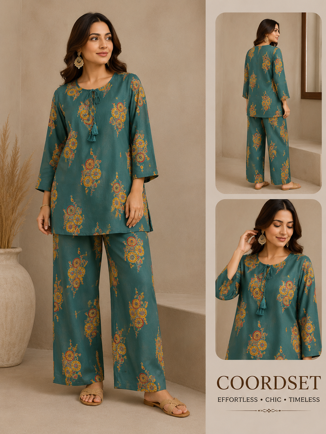 Teal Medallion Print Cotton Coord Set