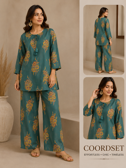 Teal Medallion Print Cotton Coord Set