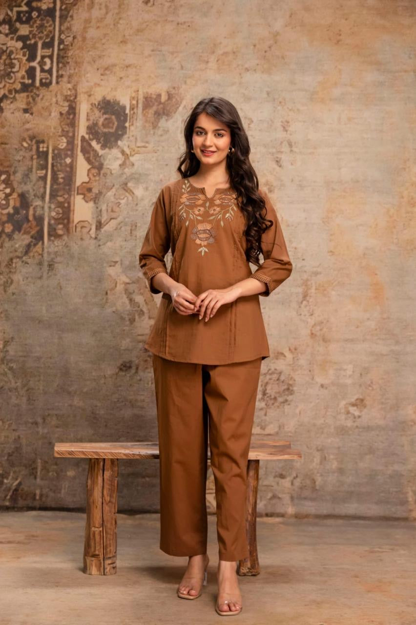 Amber Bloom Embroidered Kurti & Pant Coord Set