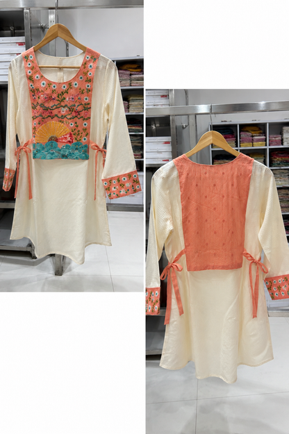 Ivory Embroidered Yoke Coord Set | Floral & Landscape Hand-Embroidery | Kurta & Palazzo
