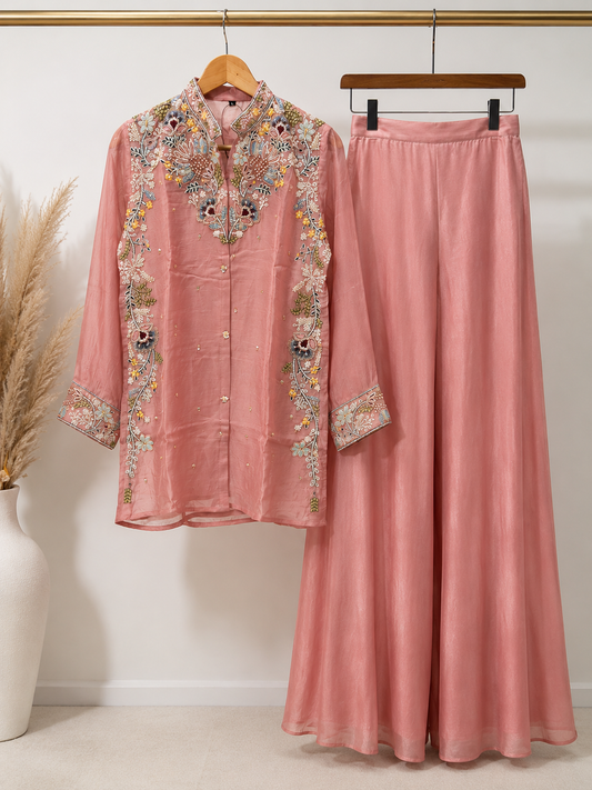 Blush Rose Floral Embroidered Coord Set
