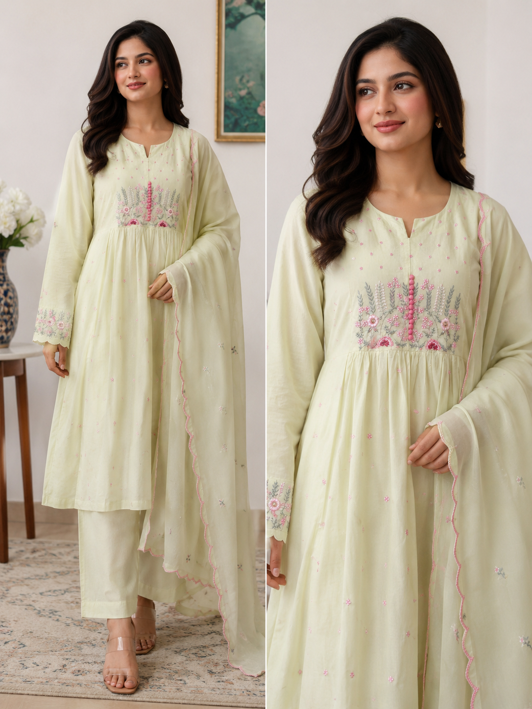 Sage Bloom 3-Piece Mul Cotton Kurta Set