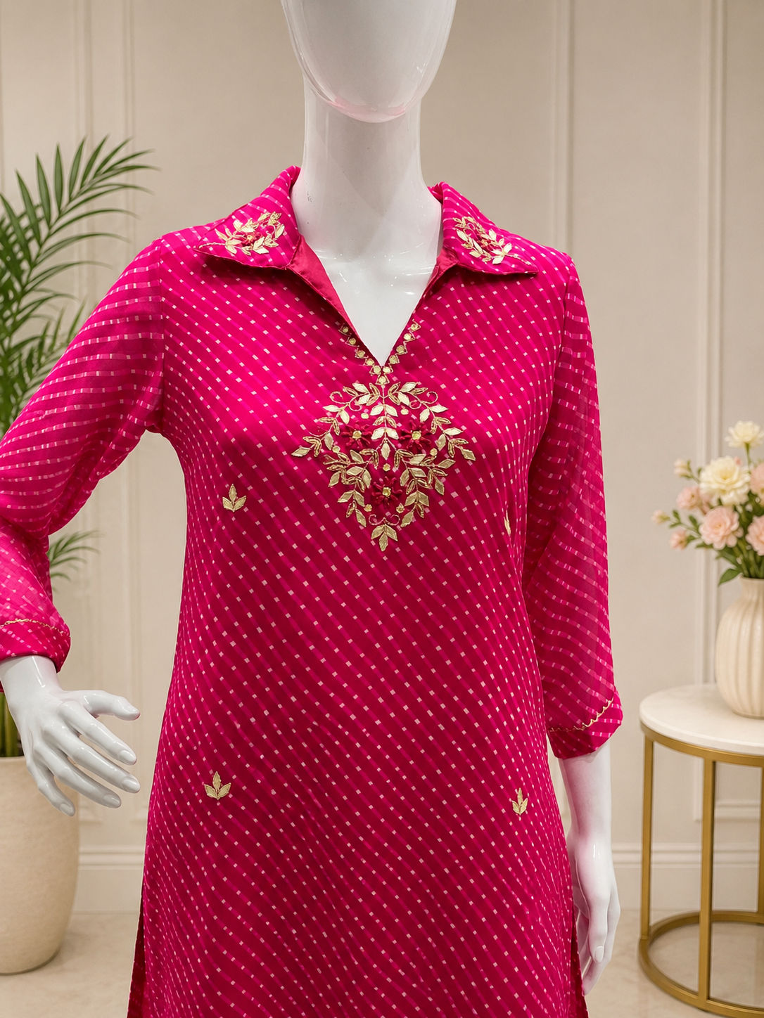 Rani Pink Bandhani Embroidered Coord Set
