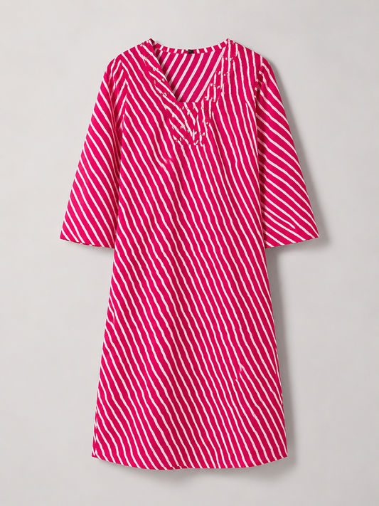 Rani Pink Leheriya Kurti with Mirror & Bead Embellished Yoke