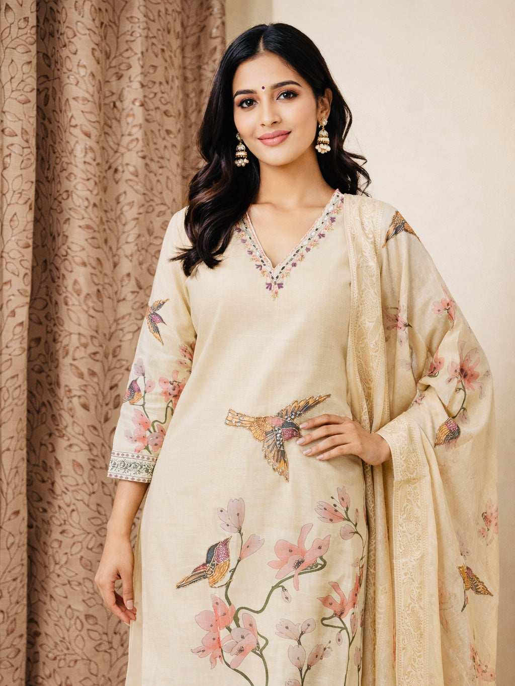 Ivory Bloom Printed Kurta Set with Dupatta