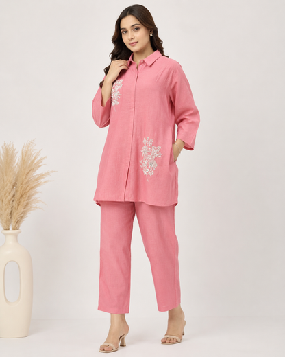 Rose Bloom Pearl Embroidered Cotton Coord Set