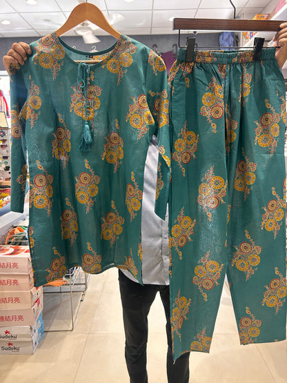 Teal Medallion Print Cotton Coord Set